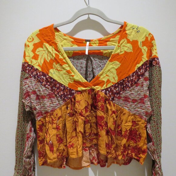 FREE PEOPLE Aloha State of Mind Tunic Top Patchwork Boho Swing Festival Cropped - Picture 3 of 14